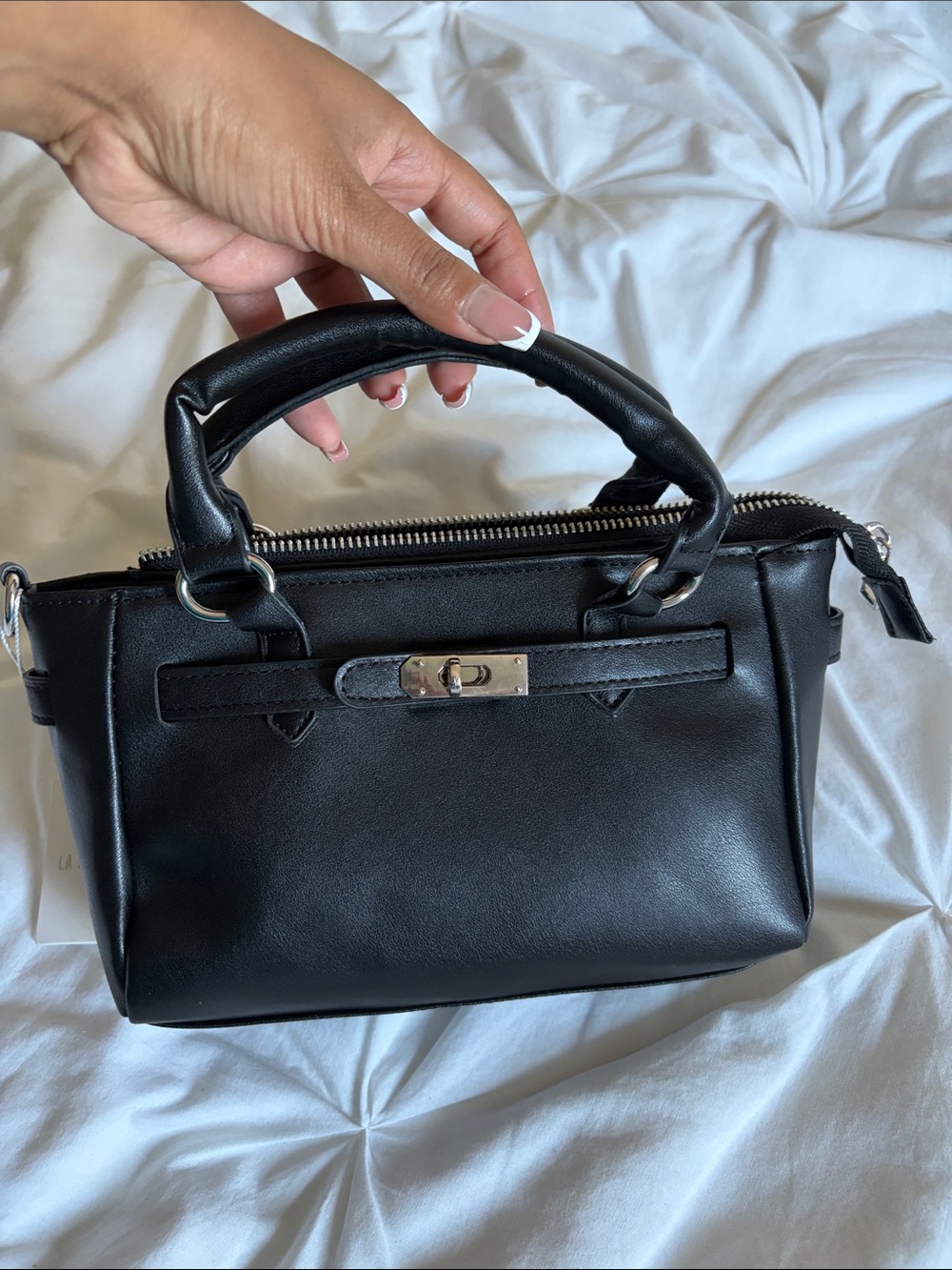 Express Black Mini Top-Handle Satchel with Silver Hardware